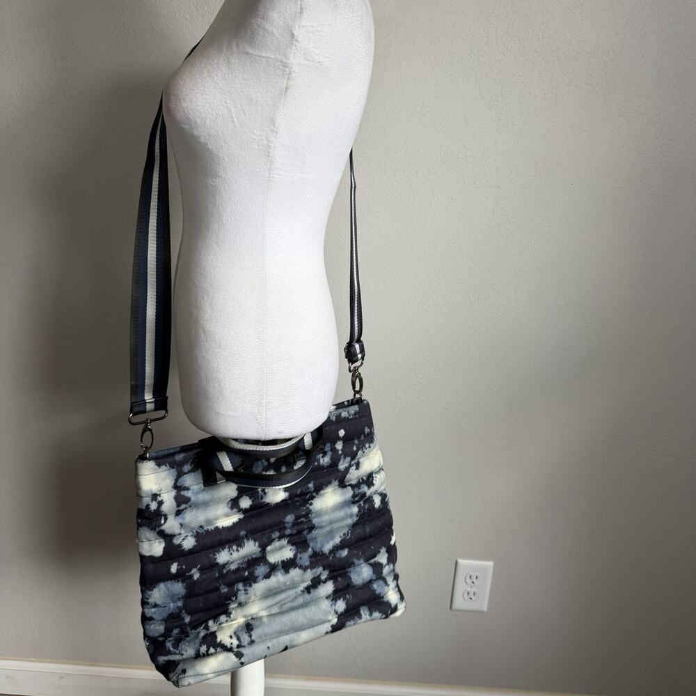 Think Royln Editor Bag Navy Tie Dye Denim Finish Handbag Tote Crossbody Strap